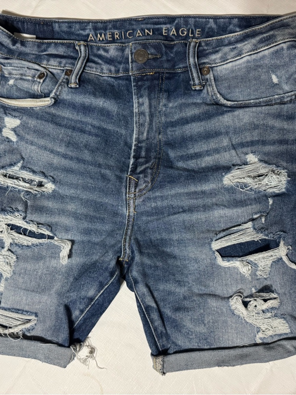 American Eagle Distressed Denim Shorts - Blue